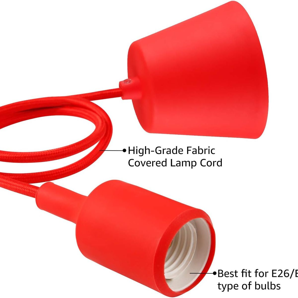 GENERICO - Lampara Colgante Silicona Cable Textil E27 Variedad Colores Rojo