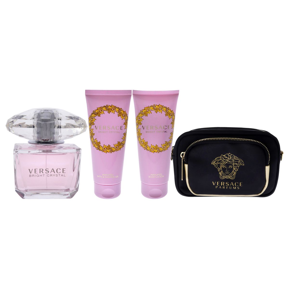 VERSACE - Set Perfume Versace Bright Crystal 90 ml + Crema Corporal + Gel Ducha + Estuche Versace.