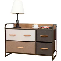 Cajonera Comoda 5 Cajones Rack Metal Madera Tela Premium