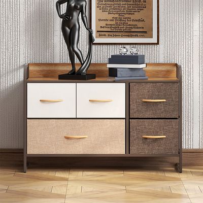 Imagen 2 del producto Cajonera Comoda 5 Cajones Rack Metal Madera Tela Premium