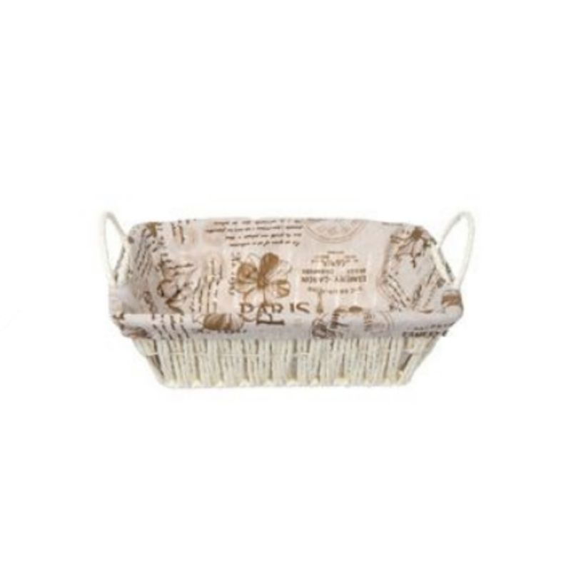 GENERICO - CESTA CANASTO DE MIMBRE DECORATIVO TELA INTERIOR  27X 20X 8CM 50251