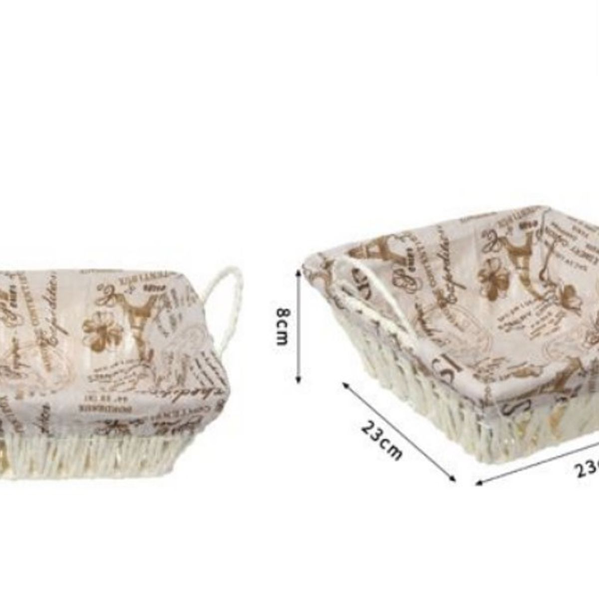 GENERICO - CESTA CANASTO DE MIMBRE DECORATIVO TELA INTERIOR  23X 23X 8CM 50253