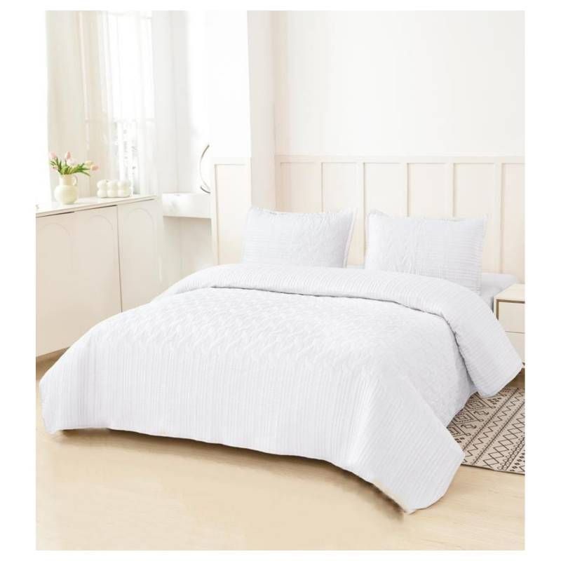 DIANA - Cubrecama blanco 2 plaza premium mas grueso 100% algodón delgado