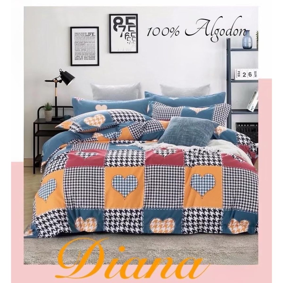 GENERICO - Cubrecama Reversible delgado de Verano 2.0 Plaza corazon