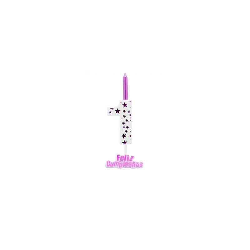 GENERICO - Vela De Numero 1 Blanco y Morado 13cm