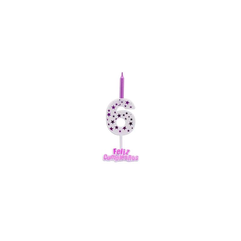 GENERICO - Vela De Numero 6 Blanco y Morado 13cm
