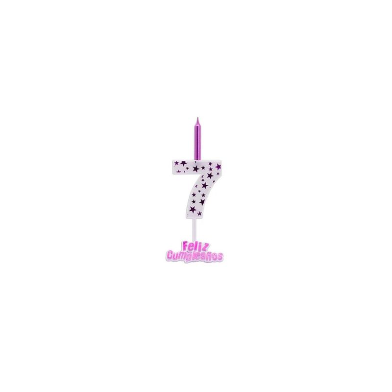 GENERICO - Vela De Numero 7 Blanco y Morado 13cm