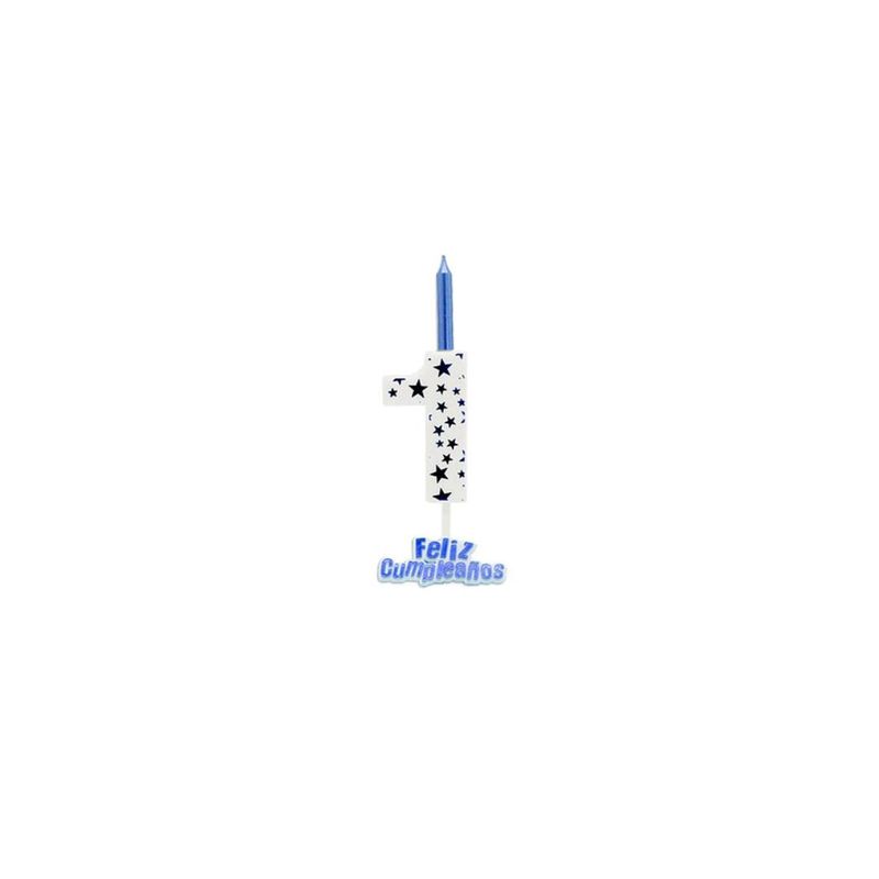 GENERICO - Vela De Numero 1 Blanco y Azul 13cm