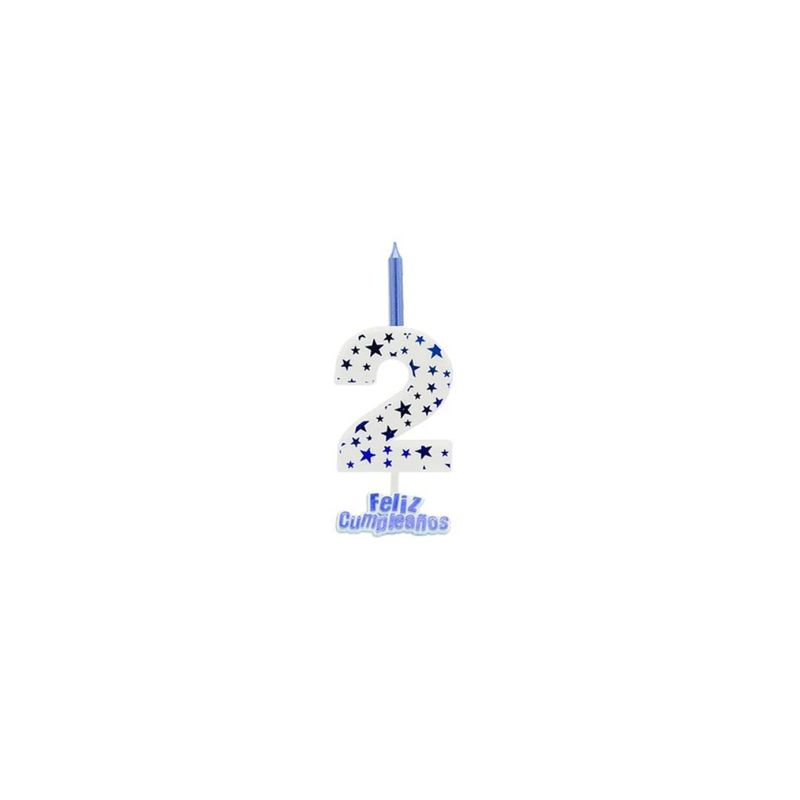 GENERICO - Vela De Numero 2 Blanco y Azul 13cm