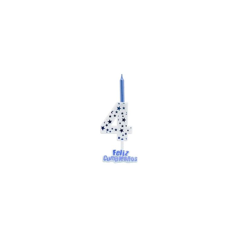 GENERICO - Vela De Numero 4 Blanco y Azul 13cm