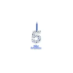 GENERICO - Vela De Numero 5 Blanco y Azul 13cm