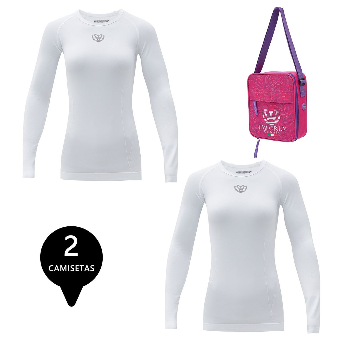 GIOVACCHINO - Pack 2 Camisetas Deportiva Primera Capa Microfibra Mujer+Bolso Regalo.-