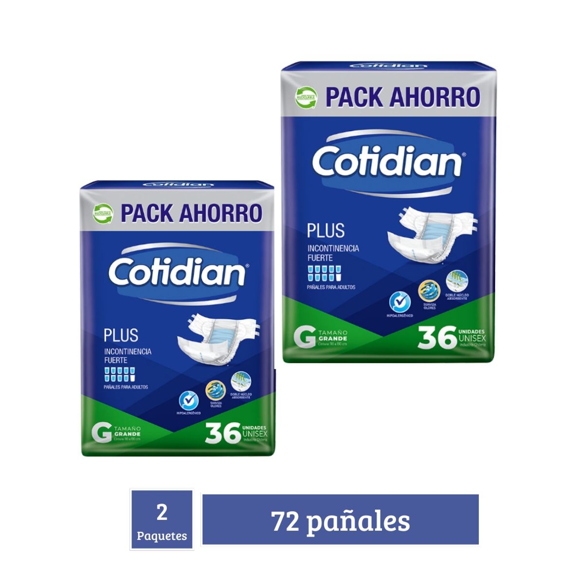 COTIDIAN - Pañales Cotidian Plus X2 G 72 Und.