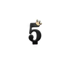 GENERICO - Vela De Numero 5 Con Corona Color Negro