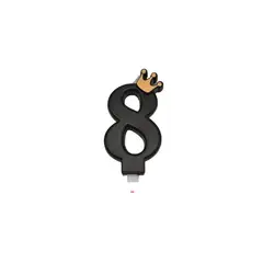 GENERICO - Vela De Numero 8 Con Corona Color Negro 9 Cm