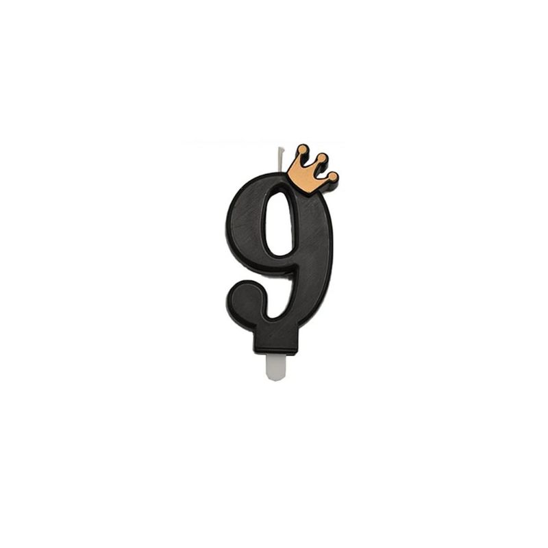 GENERICO - Vela De Numero 9 Con Corona Color Negro