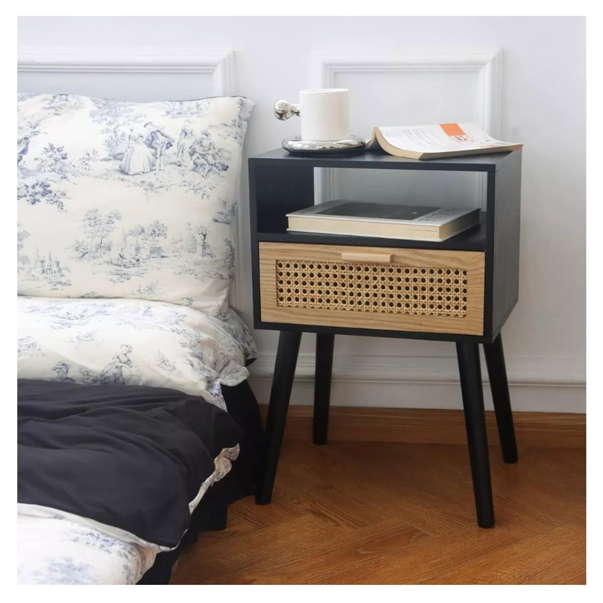 HOMER DESIGN - Velador Con Cajon Diseño Tejido Norte Americano 40x30x60cm