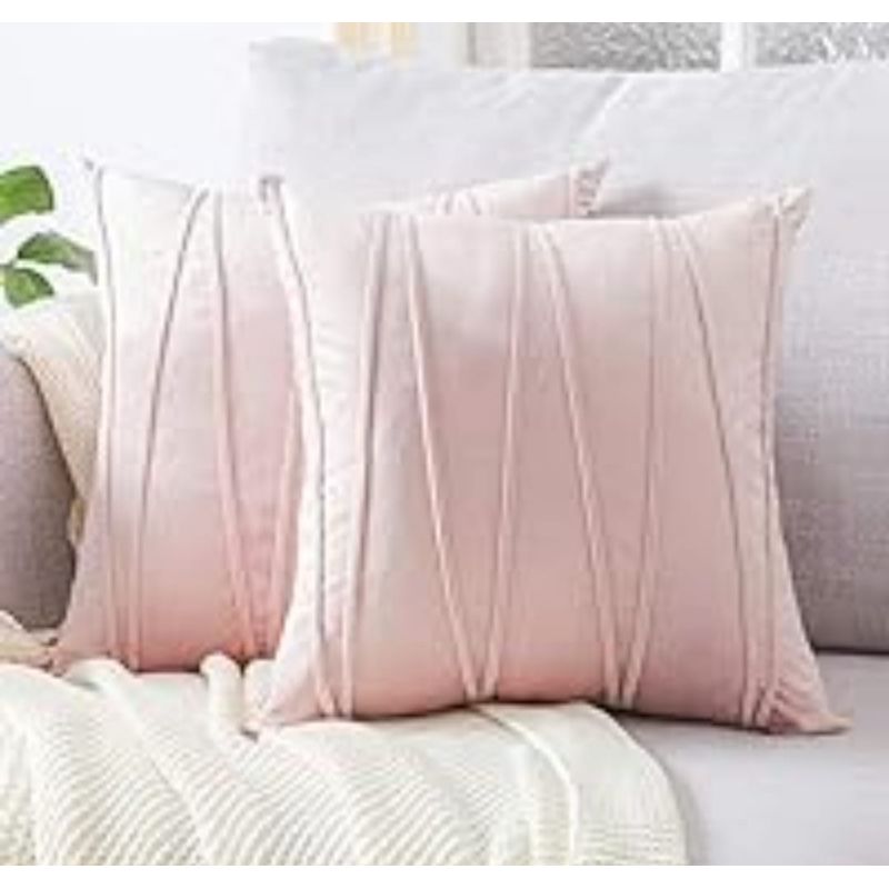 GENERICO - Pack 2 Fundas De Cojin Terciopelo Rayas Suaves 45x45 Color Rosa