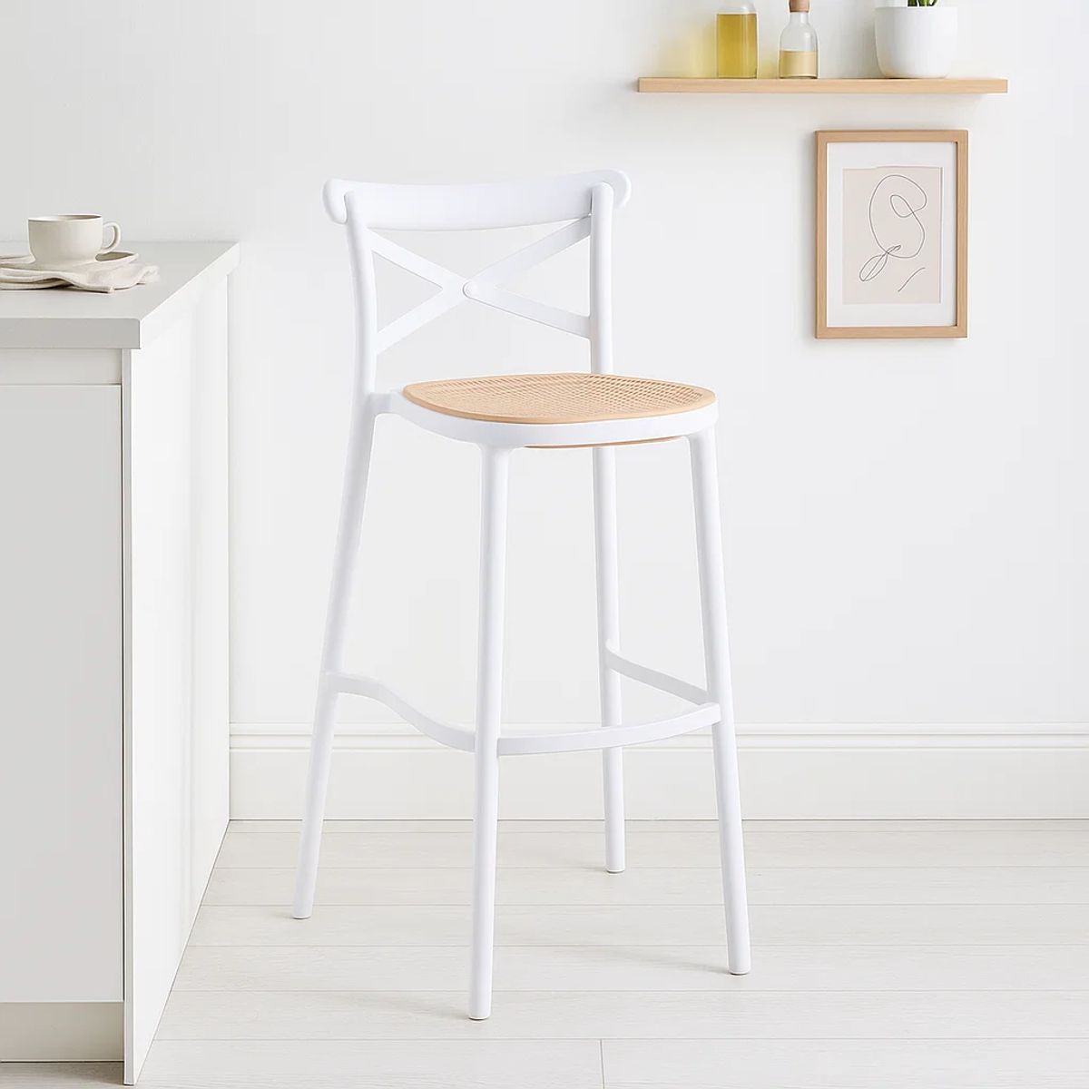 KLIK - Taburete Crossback Danubio Piso de Bar o Terraza Exterior - Blanco