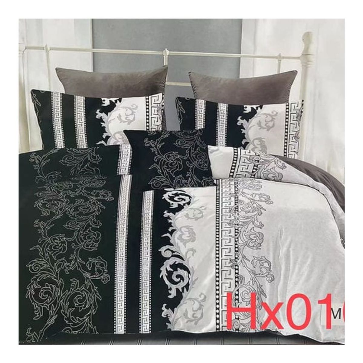 GENERICO - Cubrecama Quilt King Verano Reversible - Blanco Negro Lineas HX010