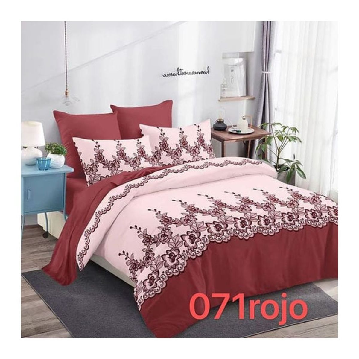 GENERICO - Cubrecama Quilt King Verano Reversible - Rojo Crema Rosas XH071