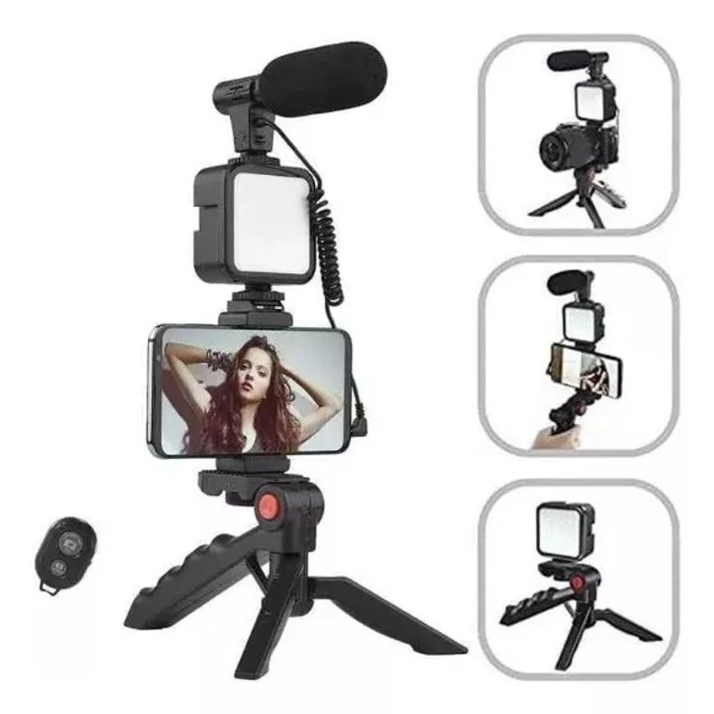 GENERICO - Kit De Grabacion Con Microfono Linterna Led Soporte Tripode