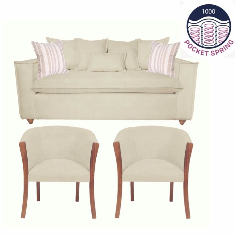 SITIAL HOME - Juego de Living 311 Bubha Beige Sofa con resortes + 2 sitiales madera