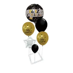 GENERICO - Centro De Mesa Diseño Feliz Cumpleaños Color Dorado Negro Globos