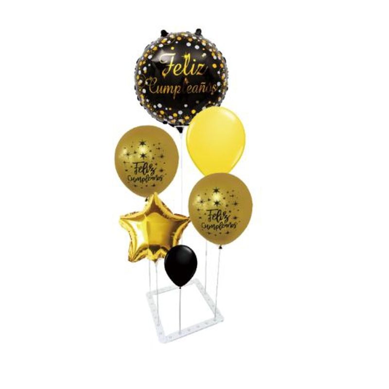 GENERICO - Centro De Mesa Diseño Feliz Cumpleaños Color Negro Dorado Globos