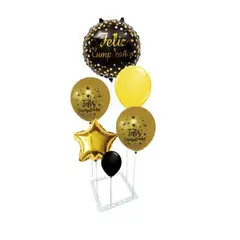 GENERICO - Centro De Mesa Diseño Feliz Cumpleaños Color Negro Dorado Globos