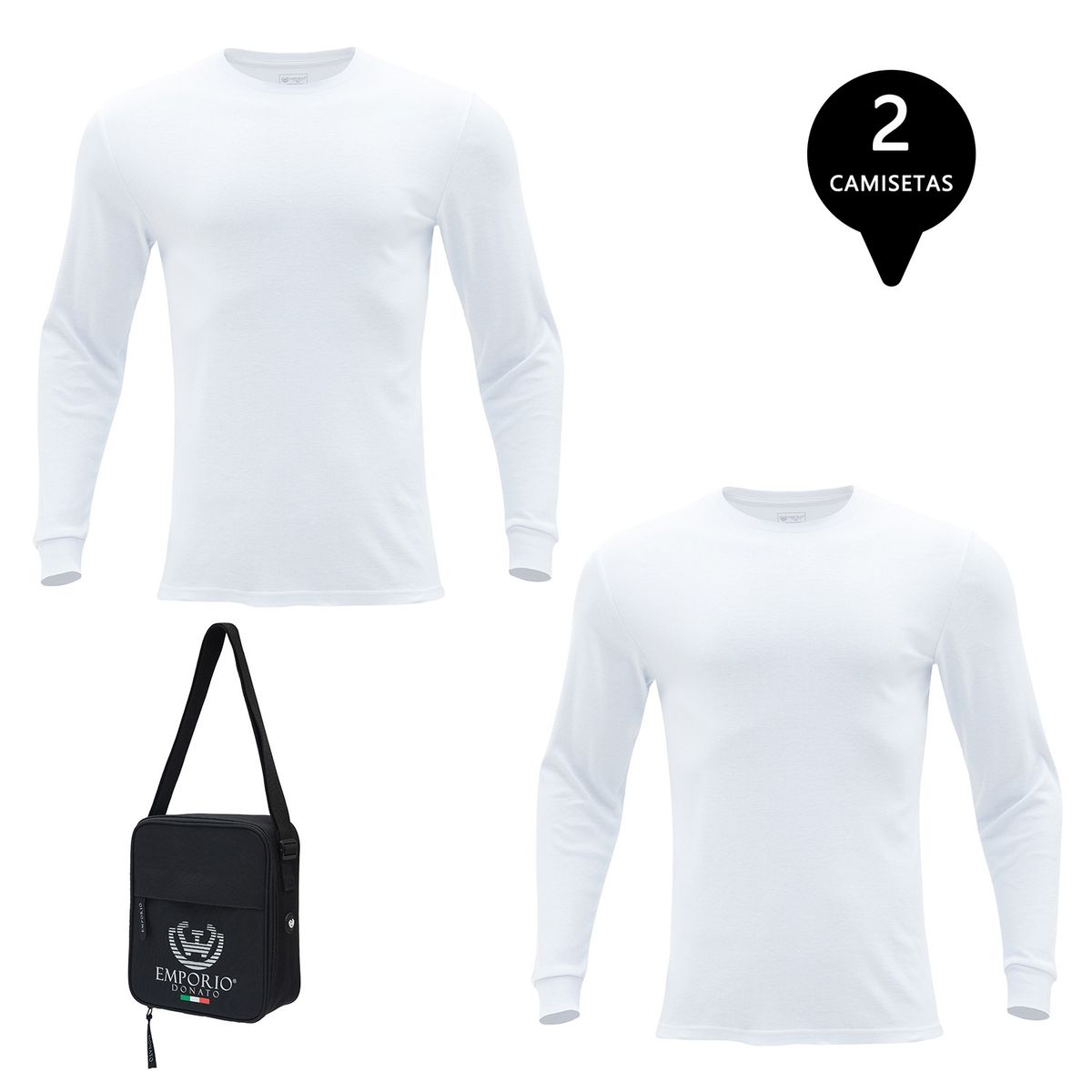 GIOVACCHINO - Pack 2 Camisetas Manga Larga Algodón Premium Hombre + Bolso de Regalo