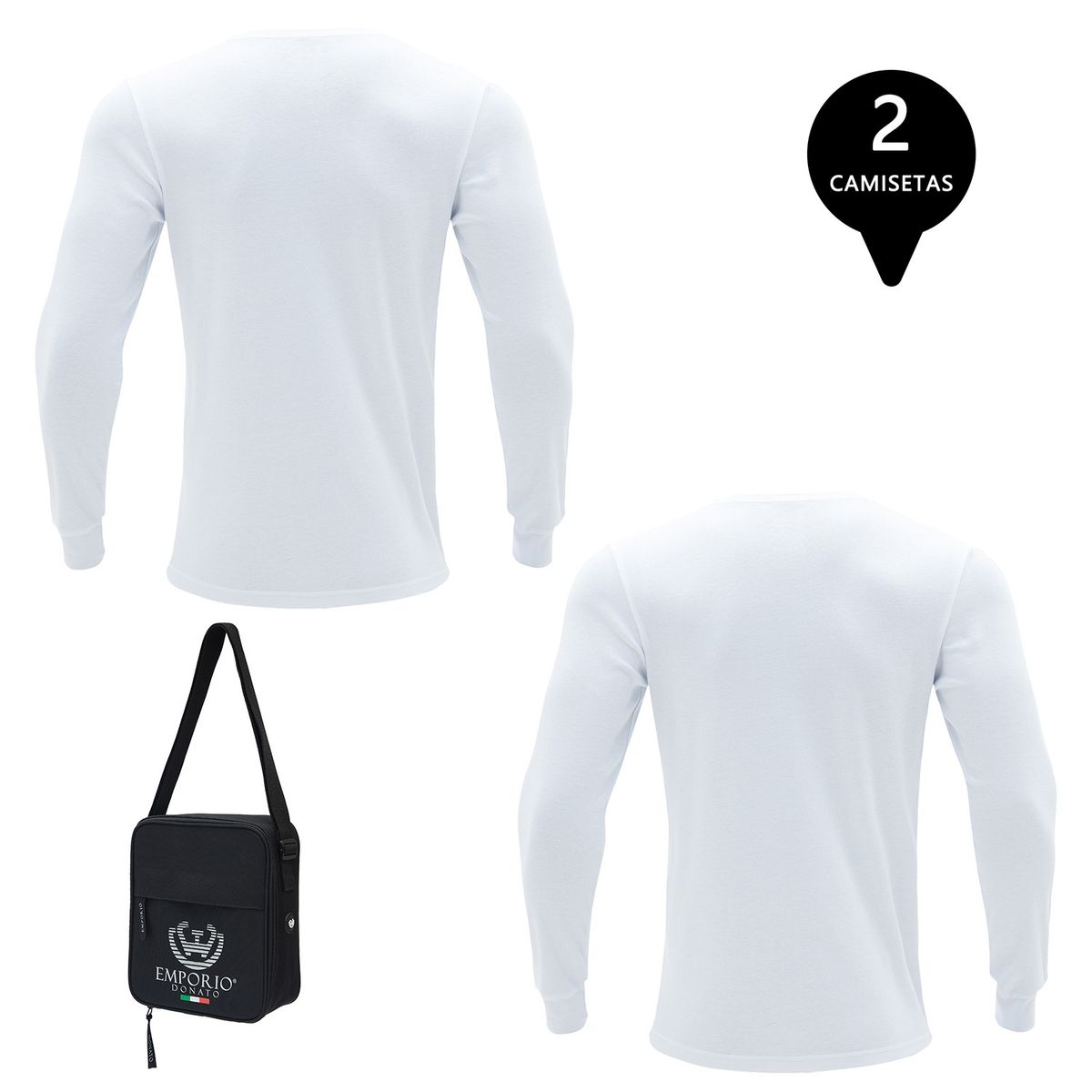 GIOVACCHINO - Pack 2 Camisetas Manga Larga Algodón Premium Hombre + Bolso de Regalo