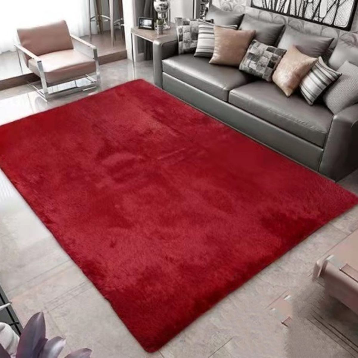 GENERICO - ALFOMBRAS PELUDAS DE COLOR ROJO EN LA MEDIDA 180X200cm