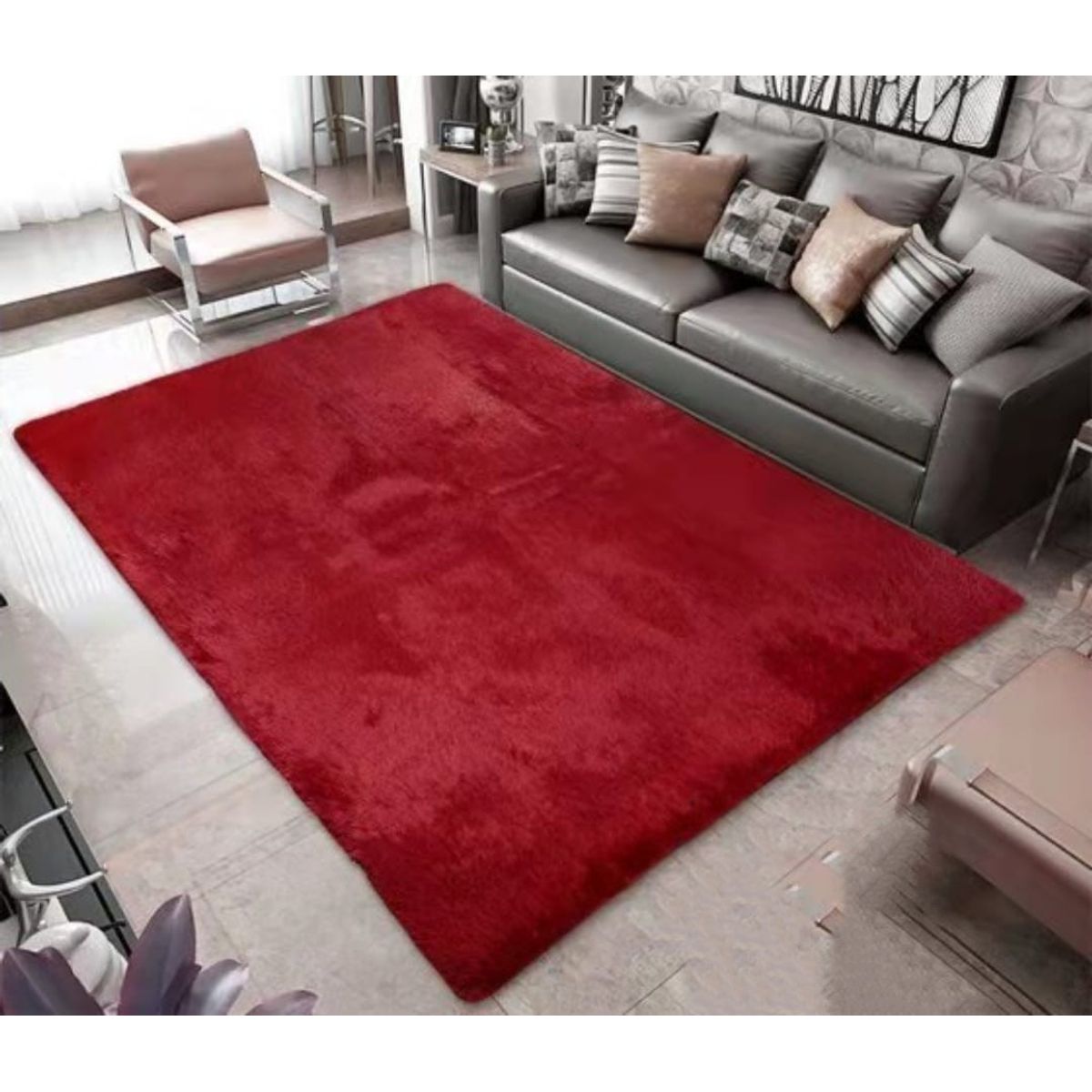 GENERICO - ALFOMBRAS PELUDAS DE COLOR ROJO EN LA MEDIDA 180X200cm