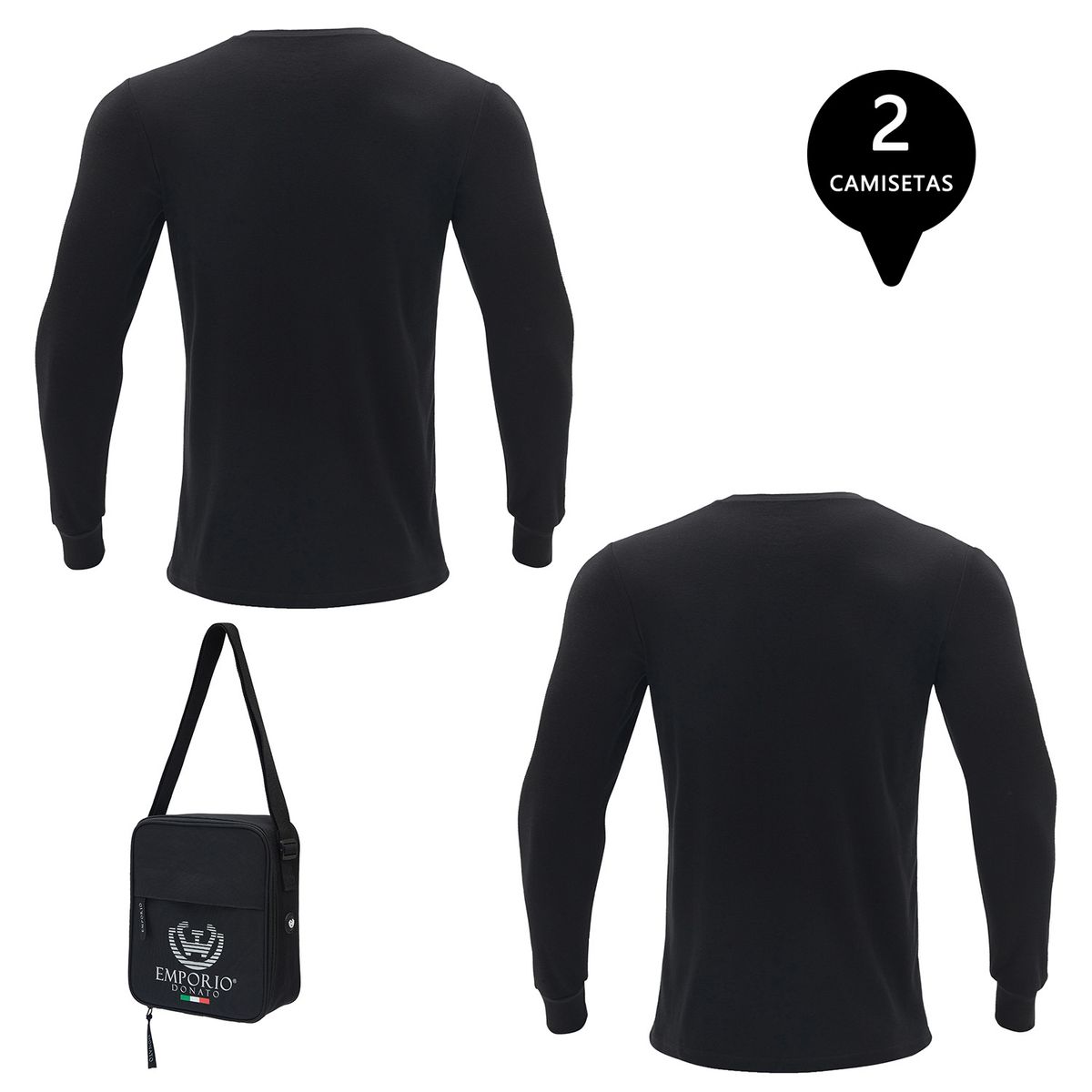 GIOVACCHINO - Pack 2 Camisetas Manga Larga Algodón Premium Hombre + Bolso de Regalo
