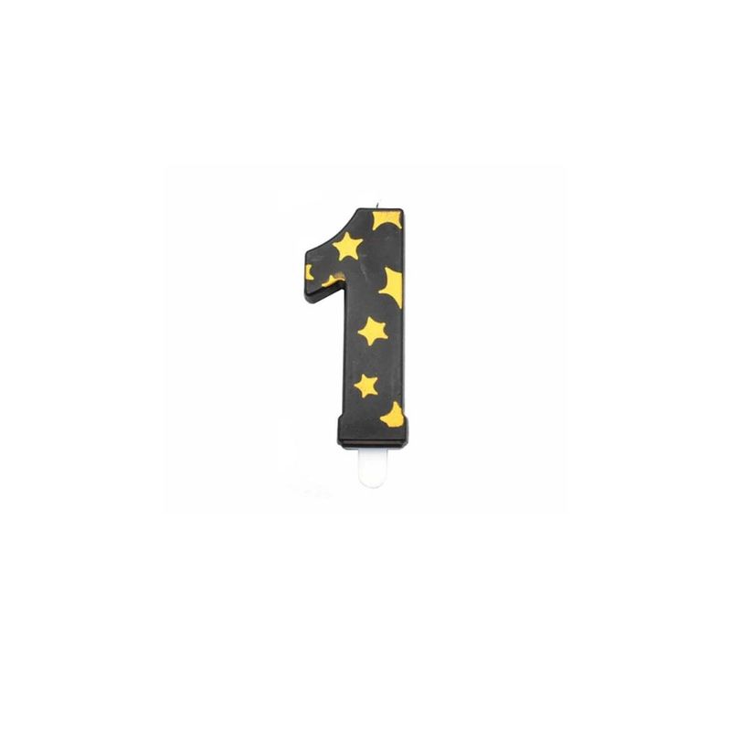 GENERICO - Vela De Numero 1 Estrella Negro y Dorado 8cm