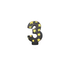 GENERICO - Vela De Numero 3 Estrella Negro y Dorado 8cm
