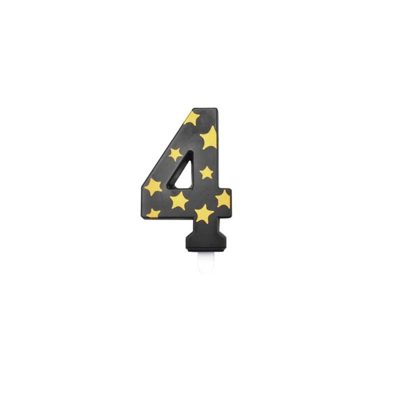 GENERICO - Vela De Numero 4 Estrella Negro y Dorado 8cm