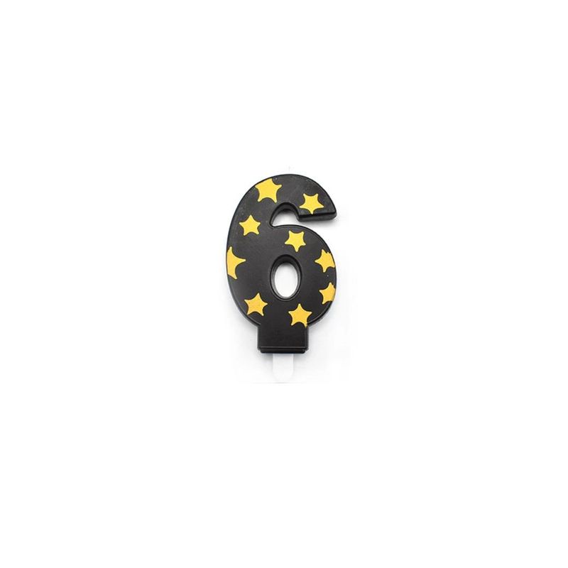 GENERICO - Vela De Numero 6 Estrella Negro y Dorado 8cm