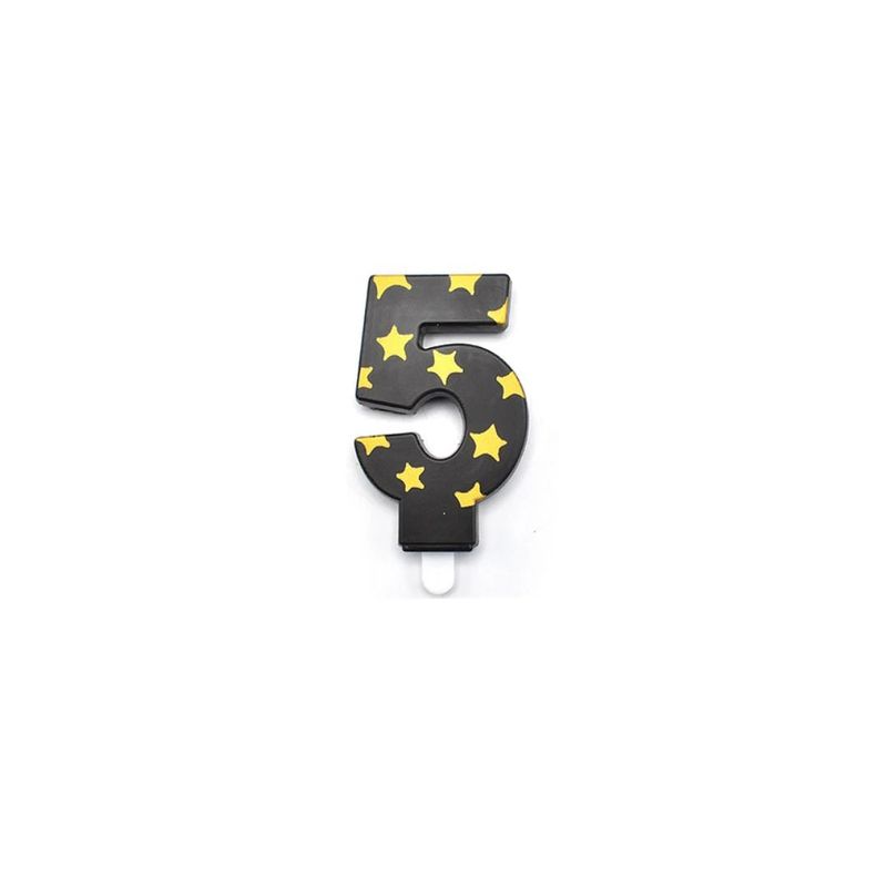 GENERICO - Vela De Numero 5 Estrella Negro y Dorado 8cm