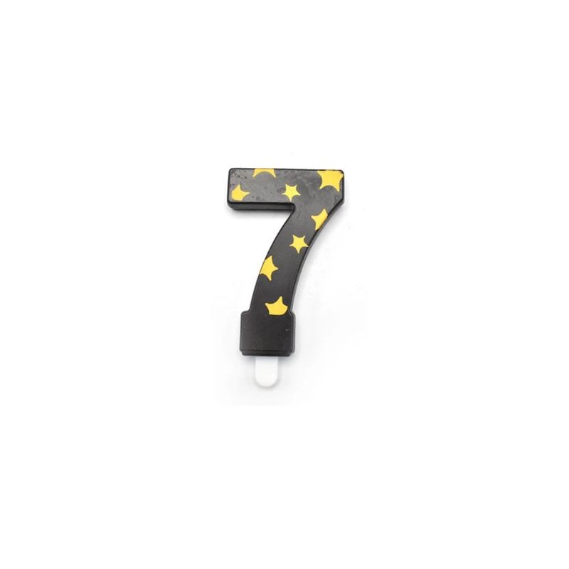 GENERICO - Vela De Numero 7 Estrella Negro y Dorado 8cm
