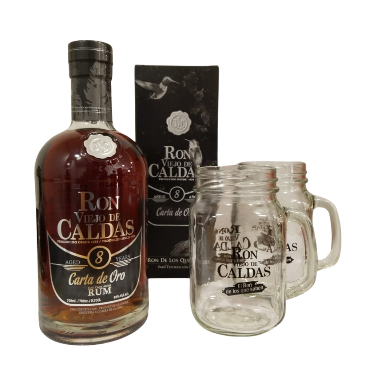 VIEJO DE CALDAS - Ron Viejo De Caldas 8 Años Carta De Oro + 2 Vasos Mojito