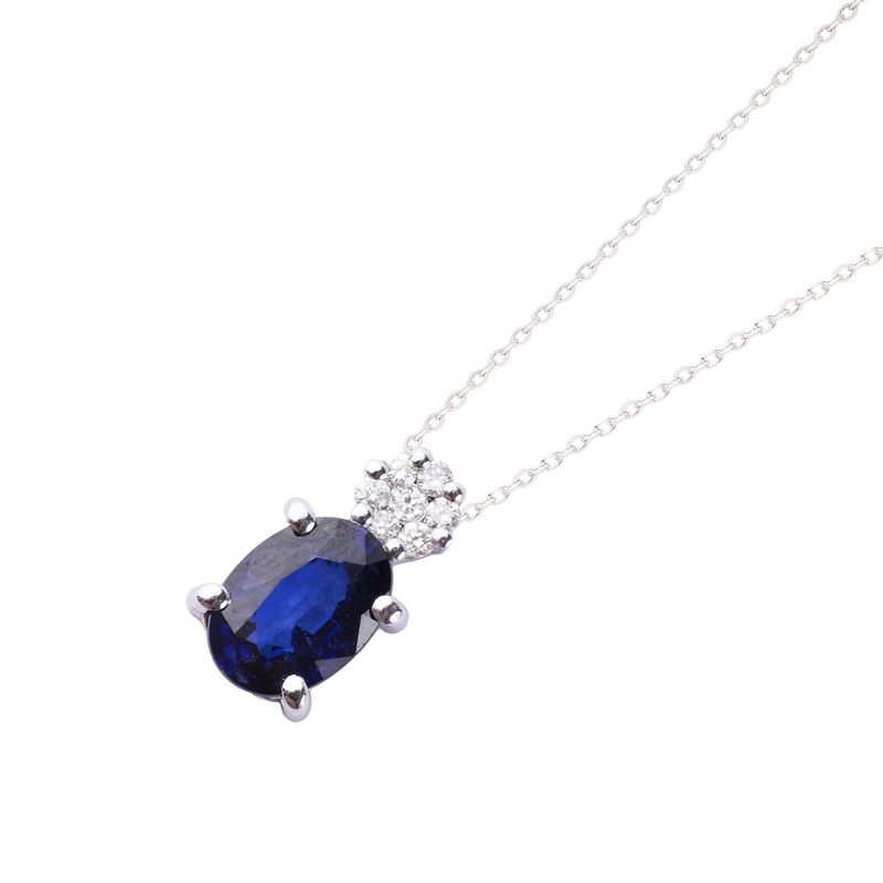 JB JOYAS BARON - Collar Oro Blanco 18kt Diamantes 6Pts y 92 Pts Zafiro