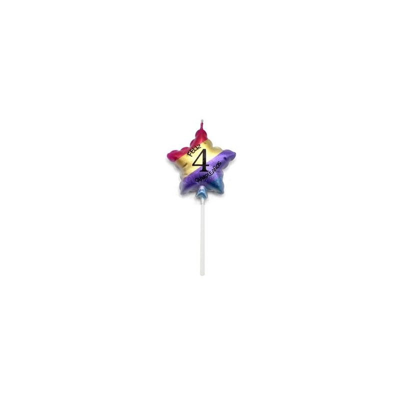 GENERICO - Vela De Numero 4 Estrella Multicolor 11cm