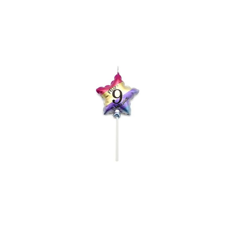 GENERICO - Vela De Numero 9 Estrella Multicolor 11cm