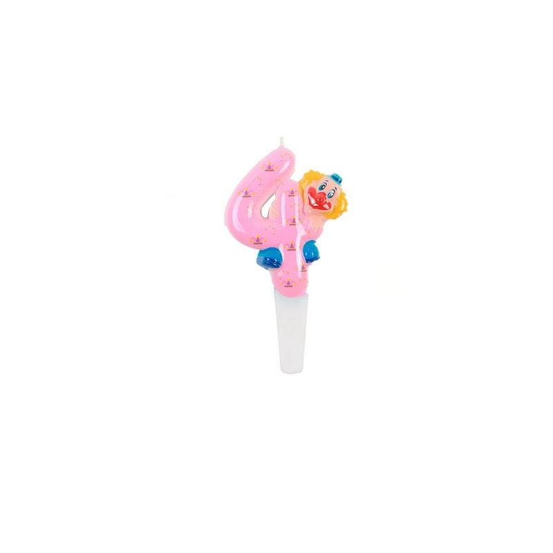 GENERICO - Vela De Numero 4 Payaso 14cm Rosa