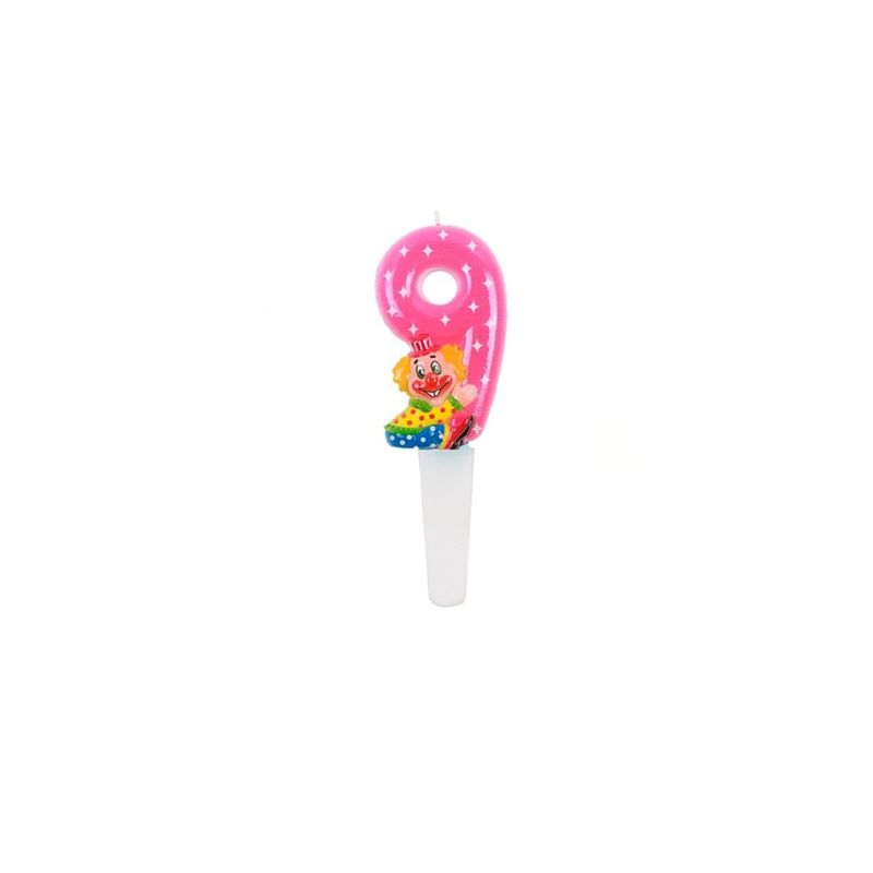 GENERICO - Vela De Numero 9 Payaso 14cm Fucsia