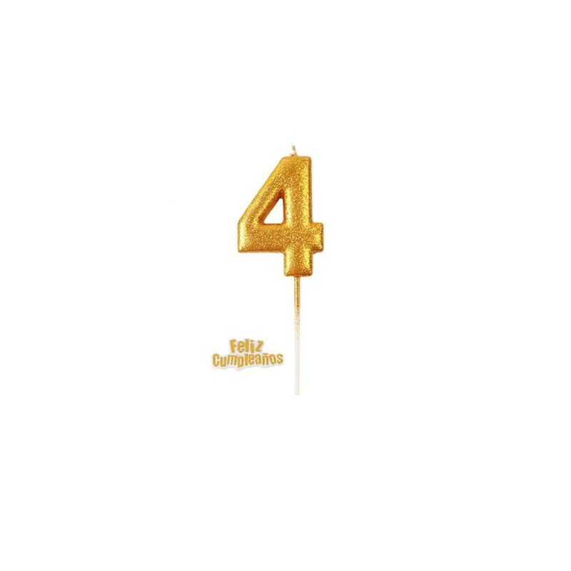 GENERICO - Vela De Numero 4 Dorado 13cm