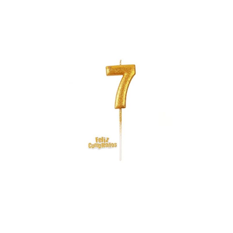 GENERICO - Vela De Numero 7 Dorado 13cm