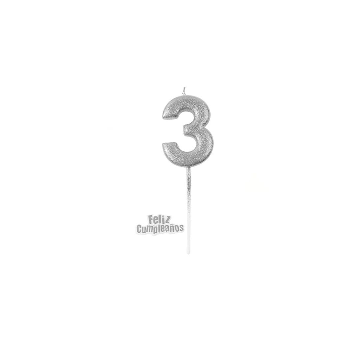 GENERICO - Vela De Numero 3 Plateada 13cm
